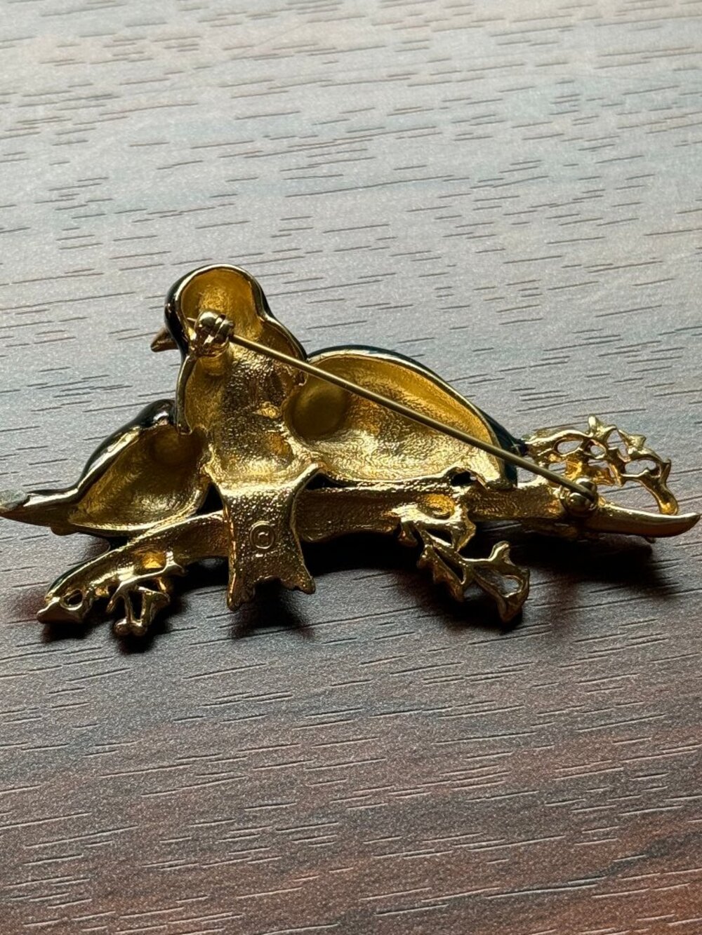 Vintage Signed Enamel Birds on Branch Brooch - Picture 3 of 5